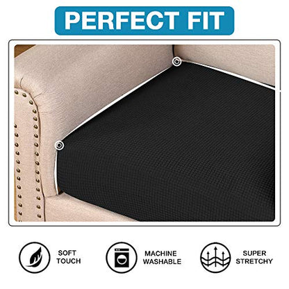 Flamingo P Super Stretch Couch Cushion Cover 1 Pack Individual Seat Slipcover with Elastic Bottom, Machine Washable Furniture Protector (1 Seat Cushion Cover, Black) - color: Black, size: 1 Seat Cushion Cover