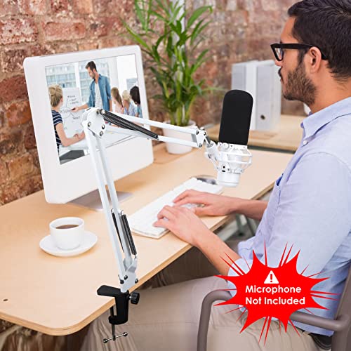 White Mic Arm Compatible with HyperX QuadCast S - Premium QuadCast S Microphone Boom Arm for Gaming, Streaming by YOUSHARES - White