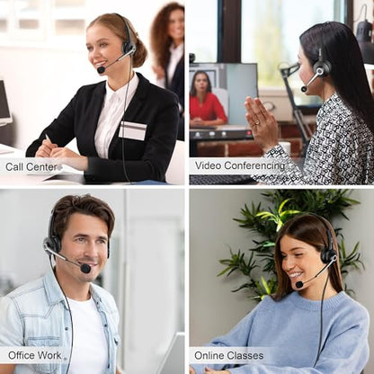 Voistek USB Headset with Mic,PC Headphones with Noise Cancelling Microphone | 3.5mm Plug,Detachable USB-A Cable & USB-C Adapter,In-Line Volume Control,Mute Button for Teams Zoom,Home Office - color: Raven Black