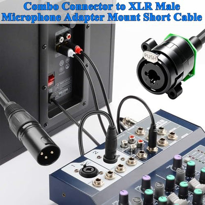 QIANRENON Combo Jack to XLR Plug Adapter Mount Short Cable XLR/TRS Combo Connector to 3 Pin XLR Male Hybrid Connector Audio Extension Cable, for Microphone Mixing Console Amplifier, 35cm/13.8in