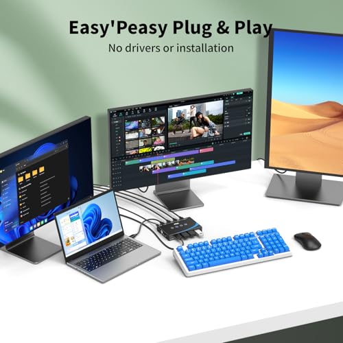 eKL USB 3.0 Switch 4 Computers Sharing USB Peripherals, 4 Port USB Switcher Sharing Mouse Keyboard Scanner Printer, with 3.5mm Headset Jack Audio Out, Includes 4 USB 3.0 Cables and Remote - size: USB3.0 4 in 4 out with desktop controller