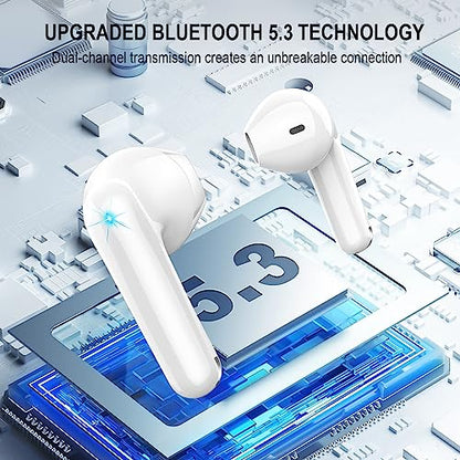2026 Wireless Earbuds, Bluetooth 5.3 Headphones HiFi Stereo, 48H Playtime | In-Ear Headphones with ENC Noise Cancelling Mics, Earbuds for Android iOS, LED Display, IP7 Waterproof Wireless Headphones - color: snow-white