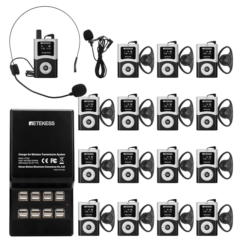Retekess T130U(4nd Gen T130)Tour Guide System, Translation System(1TX 15RX) | for Church,School,Travel, U-Band, 200M, 40H, with16 USB Charging Ports, Less Interference Voice, One-Key Operation - style: 1-15