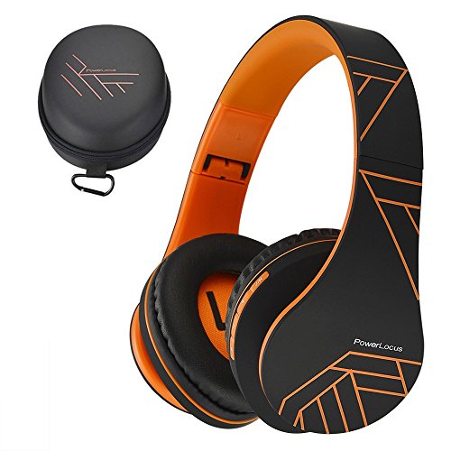 PowerLocus Bluetooth Over-Ear Headphones, Wireless Stereo Foldable Headphones Wireless and Wired Headsets with Built-in Mic, Micro SD/TF, FM for iPhone/Samsung/iPad/PC (Black/Orange) - color: Black/Orange