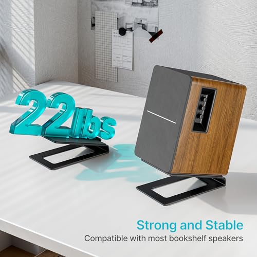 Desk Speaker Stands for Most Bookshelf Speakers, 22 lbs Capacity, 1 Pair | Speaker Riser with Anti-Vibration Pads, 16°Tilt Angle, Space-Saving Audio Stands for PC Speakers,1 Pair, Black
