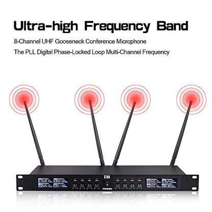 XTUGA 8 Channel Wireless Conference Microphone System,Gooseneck Mics(CM280) | UHF Fixed Frequency,Auto Scan,PLL Locked,Professional Conference Mics for Conferences Room/Lecture/Church/Public Speaking