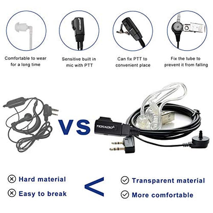 TIDRADIO Walkie Talkie Earpiece with Mic 2 Pin Acoustic Tube Headset For TD-M8s TD-V2 TD-H3 TD-H8,Compatible with Pxton Retevis H-777 RT21 RT22 RT68 Baofeng UV-5R Mini UV-32 BF-888S 2 Way Radio-10Pack - style: 10 Pack Acoustic Tube Earpiece