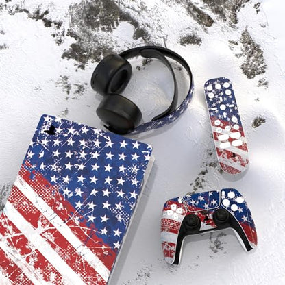 PlayVital Full Set Skin Decal for ps5 Console Digital Edition, Sticker Vinyl Decal Cover for ps5 Controller & Charging Station & Headset & Media Remote - Impression US Flag - color: Impression US Flag