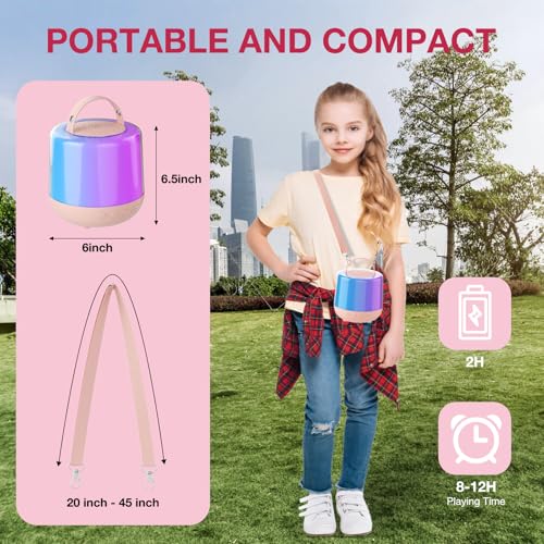 Karaoke Machine for Kids, Portable Bluetooth Speaker with Wireless Microphone & LED Lights, Magic Voice Effects, for Girls Christmas Home Party (Baby Pink) - color: Baby Pink