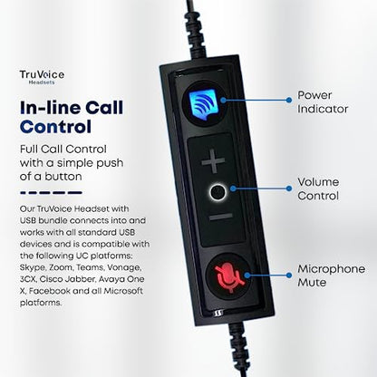 TruVoice Computer Dual Headset Bundle for Office Training | Monitoring | Supervising : Includes 2 x HD550 Headset with NC Microphone, Training Y Splitter + USB Cable Compatible with PC and Softphones