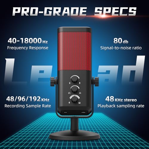XTUGA M7 Dynamic Microphone for Gaming Streaming with RGB Light,Computer Condenser Mic Noise Reduction Real-Time Monitoring for Podcast,Studio,PC,PS5,Mac,YouTube
