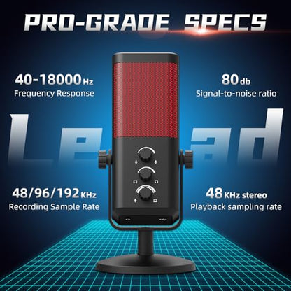 XTUGA M7 Dynamic Microphone for Gaming Streaming with RGB Light,Computer Condenser Mic Noise Reduction Real-Time Monitoring for Podcast,Studio,PC,PS5,Mac,YouTube