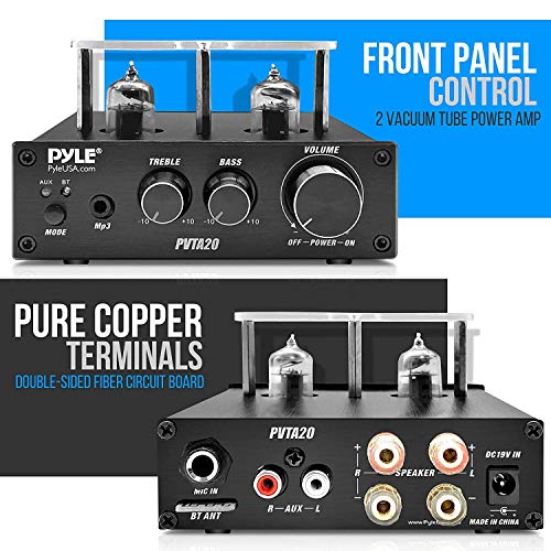 Pyle Bluetooth Tube Amplifier Stereo Receiver - 600W Home Audio Desktop Stereo Vacuum Tube Power Amplifier Receiver w/ 2 Vacuum Tubes, AUX/MP3/Microphone Inputs, Pure Copper Speaker Output - PVTA20 - style: Mini Tube Amplifier