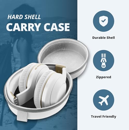 SENTRY OSH Over Ear Bluetooth Wireless Headphones, Active Noise Canceling -20dB Reduction, 22 Hour Battery Life, Control Buttons, Built in Microphone, USB C Charging and Carrying Case Included (White) - color: White
