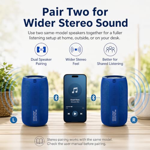 Musibaby M68 Portable Wireless Speaker, 24H Playtime, Blue | Portable, small and compact with USB playback, AUX input, FM radio, TF card playback, up to 24H and dual pairing. - color: Blue