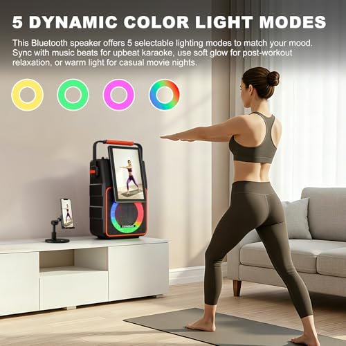 Portable Karaoke Machine with 10.1” Rotatable HD Screen, Wireless Screen Mirroring for iOS & Android, Bluetooth Speaker with Lyrics Display, PA System with 2 Wireless Microphones & LED Lights for Home - size: A119
