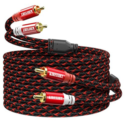 KIRFEIHT RCA Cables - 2RCA to 2RCA Subwoofer Cable OFC Core Gold-Plated Plug Nylon Braided Car Audio Cable for Hi-Fi Systems, Home Theater, HDTV, Amplifiers, Speakers 30FT - Red & Black - size: 30FT, style: 2RCA TO 2RCA