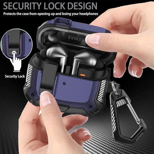 Compatible with Samsung Galaxy Buds 3 Pro Case/Bud3 Cover Lock Clip with Phone Stand for Men, Military Shell Galaxy Buds Pro 3/ Bud 3 Protective Armor Skin with with Cleaner Kit & Carabiner - color: ABlack/Blue
