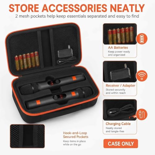 Wireless Microphone Case Compatible with JBL Wireless Two Microphone System, Handheld Dual Mic Travel Bag for Singing or Karaoke for Receivers, Adapters, AA Batteries - color: Black