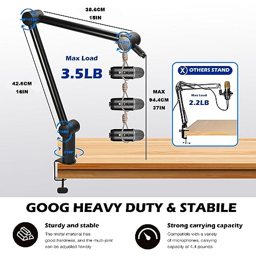 Boom Arm Mic Stand - Adjustable Heavy Duty Suspension Boom Scissor Arm Stand with Cable Management Channels, Desk Clamp for Podcasts, Streaming, Gaming, Home Office, Recording (Black)