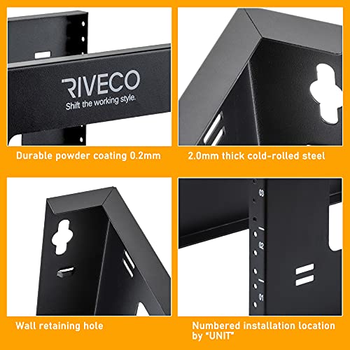 RIVECO 6U Open Frame Rack Wall Mount & Desktop Mount, No Assembly Required Server Rack for Network Equipment & Data AV HiFi Stereo Gaming Electronics Shelf - size: 6U