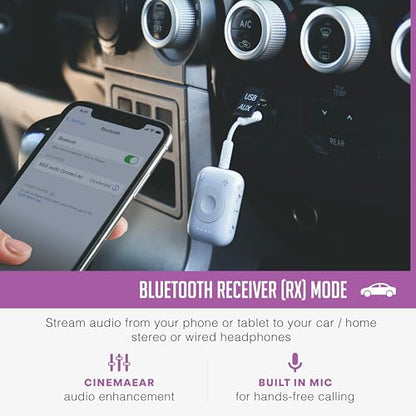 MEE audio Connect Air Pro (2 PACK) Bluetooth Wireless Audio Transmitter & Receiver for AirPods or Bluetooth Headphones, 2-in-1 Adapter with Detachable Cable for 3.5mm devices on Airplanes, Black&White - color: 2PK Black+White, style: Connect Air Pro