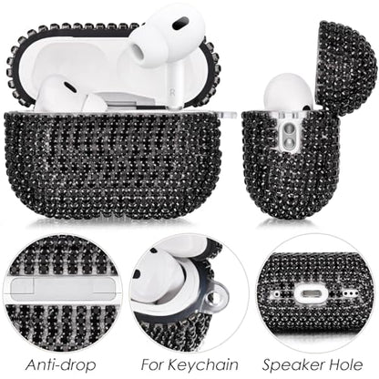 VISOOM Bling Airpods Pro 2nd Generation Case - AirPods Pro 2 Case Cover with Lanyard Women 2024 Crystal iPod Pro 2 Wireless Charging Case Keychain for Apple Airpod Gen Pro 2 (Black) - color: J-Black, size: Airpod Pro 1/2(19/22/23)