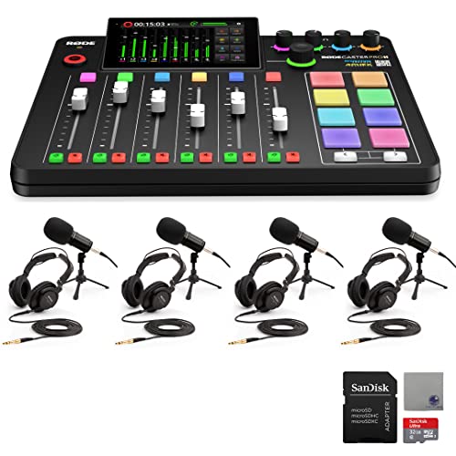 Rode RODECaster Pro II Bundle with 4x Zoom ZDM-1 Podcast Mic Packs — 9-Channel Console with Revolution Preamps and APHEX DSP for Podcasting, Streaming, Broadcasting, Voice Over
