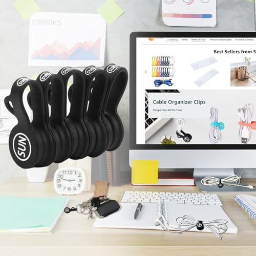 SUNFICON Magnetic Cable Clips Cable Organizers Earbuds Cords Clips Bookmark Whiteboard Noticeboard Fridge Magnets USB Cable Managers Keepers Ties Straps for Home Kitchen,Office,School,5 Pack Black