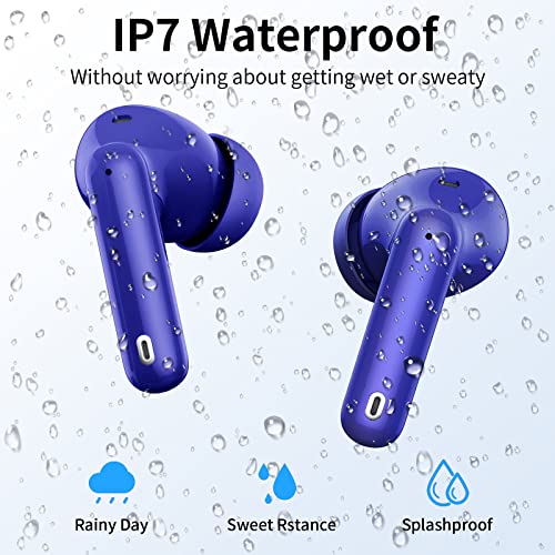 Wireless Earbuds, Bluetooth 5.4 Headphones Bass Stereo, Ear Buds with Noise Cancelling Mic LED Display, IP7 Waterproof in Ear Earphones, 36H Playtime for Laptop Pad Phones Sports Workout, Dark Blue | Ear Buds with Noise Cancelling Mic LED Display, 36H, IP