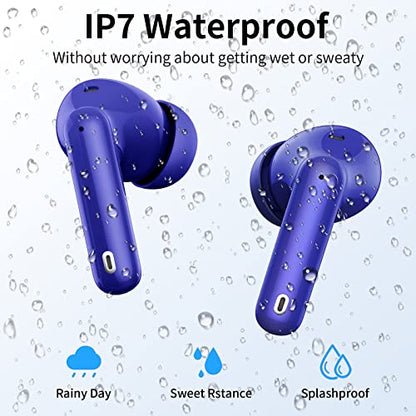 Wireless Earbuds, Bluetooth 5.4 Headphones Bass Stereo, Ear Buds with Noise Cancelling Mic LED Display, IP7 Waterproof in Ear Earphones, 36H Playtime for Laptop Pad Phones Sports Workout, Dark Blue | Ear Buds with Noise Cancelling Mic LED Display, 36H, IP
