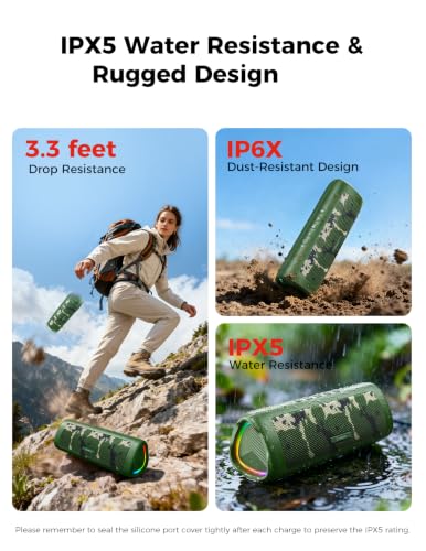 Bluetooth Speaker, 20W HD Sound, Portable Wireless, IPX5 Waterproof, Up to 24H Playtime, TWS Pairing, for Home/Party/Outdoor/Camping/Beach Essentials, Electronic Gadgets, Birthday Gift (Camo) - color: Camo