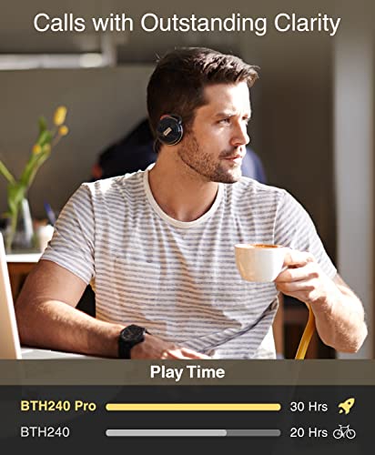 Kinivo BTH240 PRO Bluetooth Wireless Headphones (On-Ear, HiFi Stereo Music, 30 Hours Playtime, Built-in Mic, Foldable Headset, Hands-Free Calling) - size: BTH240-PRO