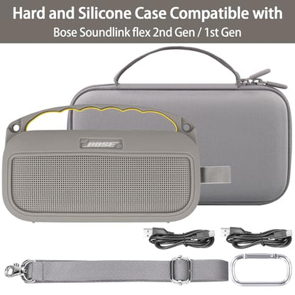 co2CREA Hard and Silicone Travel Case for Bose SoundLink Flex 2/1,Sandstone | 2nd Gen Compatibility, Dual-Layer Protection, EVA Hard Shell, Silicone Cover, Adjustable Shoulder Strap, Aluminum Carabiner - color: Sandstone Case