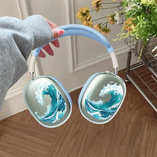 Sea Ocean Waves Clear Case for Airpods Max Headphones Unique Hawaii Design Soft TPU Ear Cups Cover Anti-Scratch Silicone Ear Pad Protective Case 53 Headband Cover for Apple Airpods Max - color: Waves 02