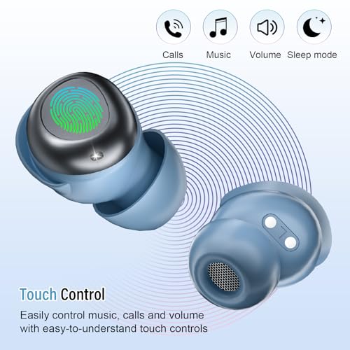 Sleep Earbuds Bluetooth 5.4 in Ear Light-Weight Headphones, Mini Sleep Headphones Small Design for Side Sleepers, 47H Playtime with Charging Case, Clear Calls Earphones, Haze Blue