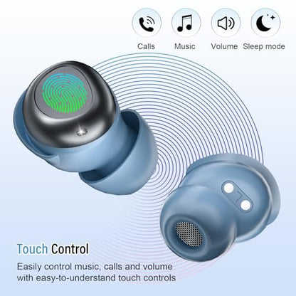 Sleep Earbuds Bluetooth 5.4 in Ear Light-Weight Headphones, Mini Sleep Headphones Small Design for Side Sleepers, 47H Playtime with Charging Case, Clear Calls Earphones, Haze Blue