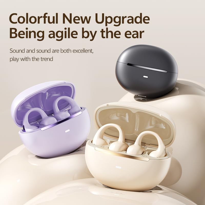 Clip On Earbuds, Open Ear Bluetooth 6.0 Wireless Headphones with Touch Control, Lightweight Ear Clip Design, Glasses Friendly Sports Earbuds for Running, Work & Travel, IPX6 Waterproof(purple) - color: Purple