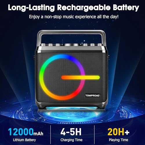 Karaoke Machine, Bluetooth Speaker with 2 Wireless Microphones, Portable Voice Amplifier PA System for Adults Kids with LED Lights Support Bass/Treble Adjustment, TF Card/USB, REC for Home Party