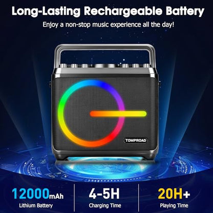Karaoke Machine, Bluetooth Speaker with 2 Wireless Microphones, Portable Voice Amplifier PA System for Adults Kids with LED Lights Support Bass/Treble Adjustment, TF Card/USB, REC for Home Party