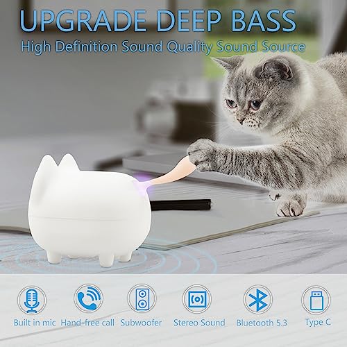 gingo Cute Cat Bluetooth Speaker (White*2) | Cat-shaped silicone tail, 40H playtime, TWS pairing, hands-free mic, BT5.3, 70g light, perfect home/office/outdoor/gift - color: White*2