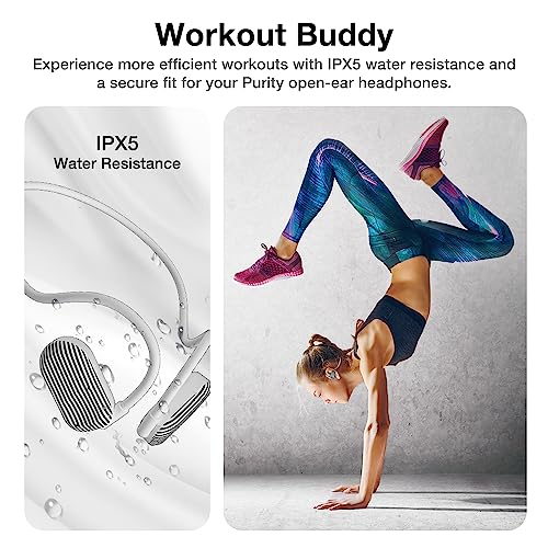 Purity Air Open Ear Headphones - True Air Conduction Wireless Bluetooth Open Ear Earbuds with Dual Mic for iPhone/Android - Secured Long Wearing Comfort, Sports Sweat Resistant (BWS144) - color: Black and White Stripes