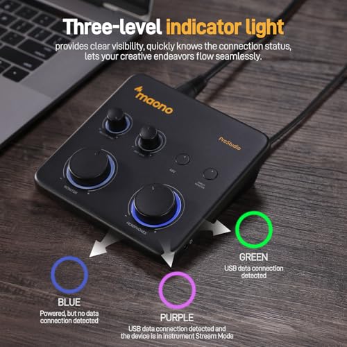 MAONO PS22 Lite USB Audio Interface for PC for Guitar & Vocals Streaming | Low-noise preamp, 24-bit/192kHz, loopback, ASIO driver, routing software, for home studio, DAW recording, OBS, creators