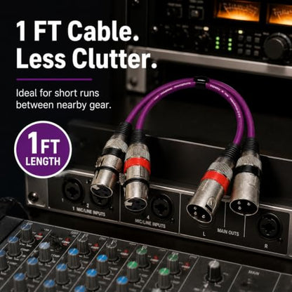 XLR Cable 1ft 2-Pack, Male to Female 3-Pin Balanced Patch Cable, OFC Triple-Shielded Zinc Alloy Mic Cord for Studio, for Shure, for Audio-Technica