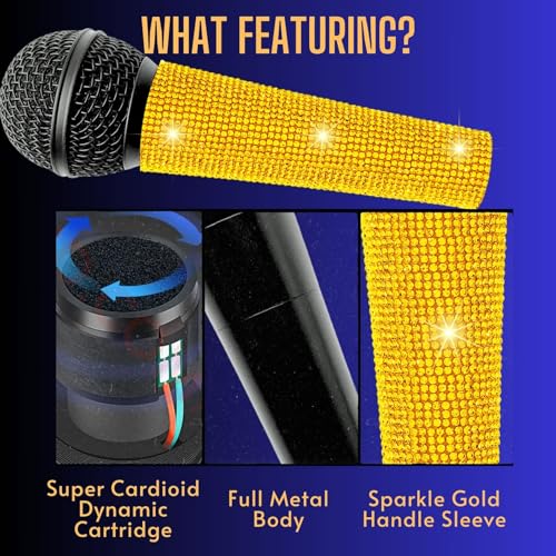 Black Wired Dynamic Vocal Microphone with XLR Cable and Gold Skin | Cardioid Wired Mic Focuses Voice And Reduces Side Noise; 11.5-Ft XLR-To-3.5/6.35 mm Lead Suits Karaoke Or Live Vocals