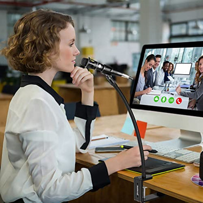 ZealSound Microphone Stand Gooseneck 19”, Flexible Clamp-On Desktop Mic Stand with 360° Adjustable Arm, 3/8" to 5/8" Adapter, Heavy-Duty Desk Mount, for Podcasting, Streaming, Podium & Public Speaking - size: 19 inch
