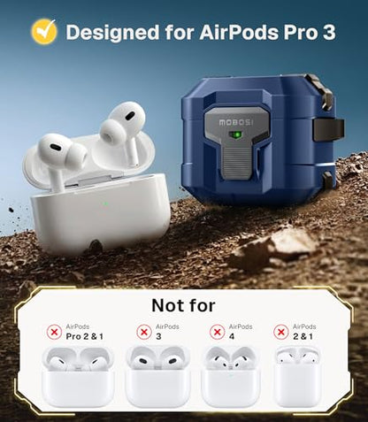 MOBOSI for AirPods Pro 3 Case 2025 with Drop-Proof Lock, Blue | Cleaning Kit & Keychain, Compatible with MagSafe, Military-Grade Protection Hard Cover for iPods Pro 3rd Generation - color: Blue