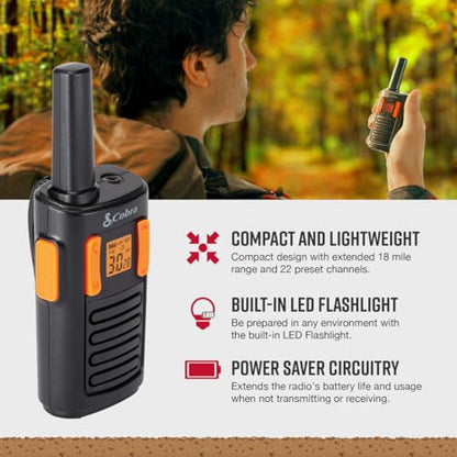 Cobra RX180 Walkie Talkies (2-Pack), Lightweight, 22 Preset Channels | Easy-to-Use Compact Two Way Radios Long Range, NOAA Weather Alerts, VOX Feature, LED flashlight (Orange/Black) - style: RX180