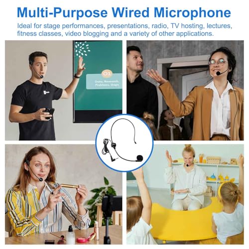Kinizuxi Hands Free Microphone Headset Mic,Flexible Wired Boom for Voice Amplifier, 3.5mm Connector Jack Headset Microphone for Singing,Speaking,Teachers,Coaches,Presentations, Seniors and More | Hands-Free 3.5mm Wired Boom Headset Microphone for Singing,