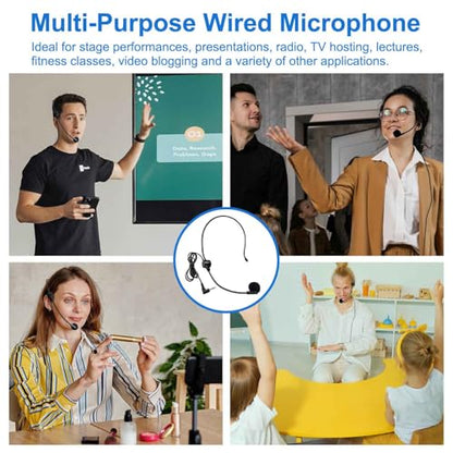 Kinizuxi Hands Free Microphone Headset Mic,Flexible Wired Boom for Voice Amplifier, 3.5mm Connector Jack Headset Microphone for Singing,Speaking,Teachers,Coaches,Presentations, Seniors and More | Hands-Free 3.5mm Wired Boom Headset Microphone for Singing,